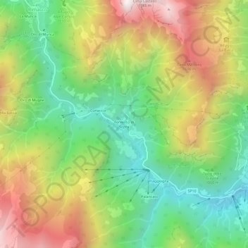 Carte topographique Fervento di Sopra, altitude, relief