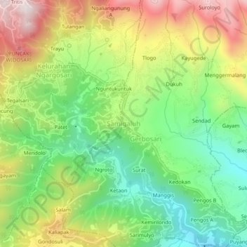 Carte topographique Samigaluh, altitude, relief