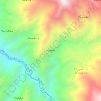 Carte topographique Marcella, altitude, relief