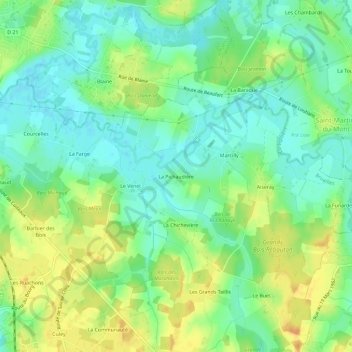 Carte topographique La Pichaudière, altitude, relief