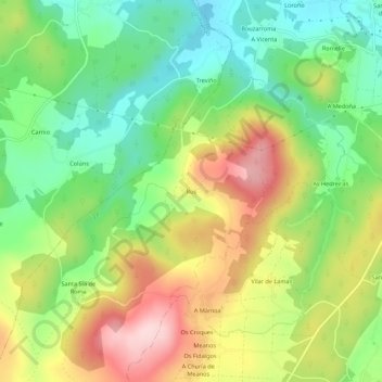 Carte topographique Rus, altitude, relief