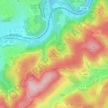 Carte topographique Kutschenberg, altitude, relief