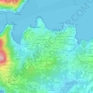 Carte topographique A Rega, altitude, relief