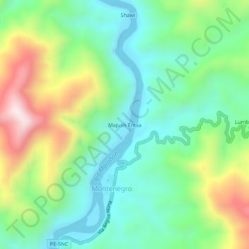 Carte topographique Majush Entsa, altitude, relief