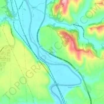 Carte topographique Foglia, altitude, relief