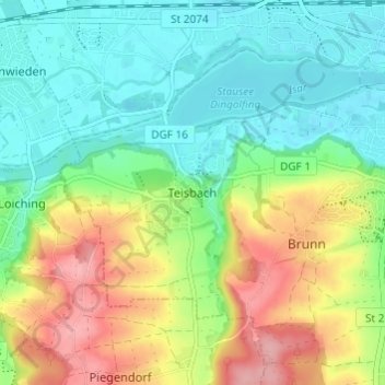 Carte topographique Teisbach, altitude, relief