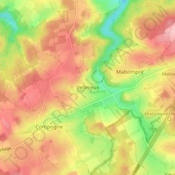 Carte topographique Vellereux, altitude, relief