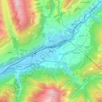 Carte topographique Brigue, altitude, relief