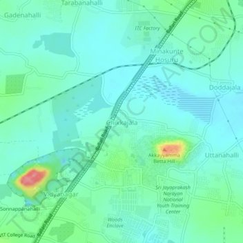 Carte topographique Chikkajala, altitude, relief