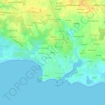 Carte topographique Lanvar, altitude, relief