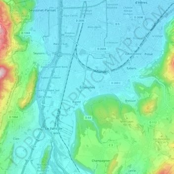 Carte topographique Échirolles, altitude, relief