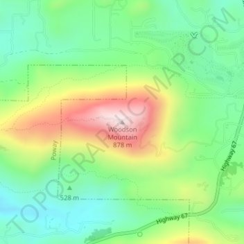 Carte topographique Woodson Mountain, altitude, relief