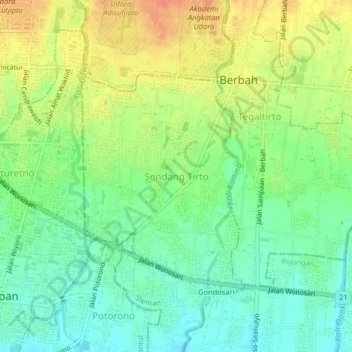 Carte topographique Sendang Tirto, altitude, relief