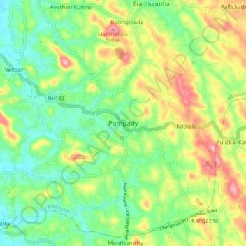 Carte topographique Pampady, altitude, relief