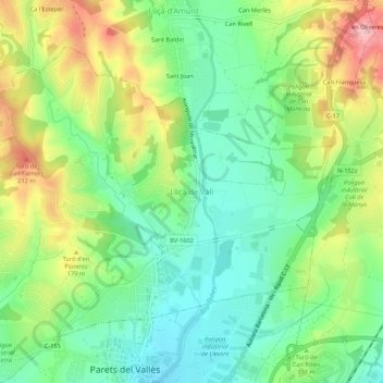 Carte topographique Lliçà de Vall, altitude, relief