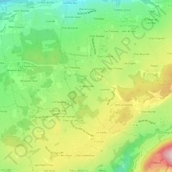 Carte topographique Le Maravant, altitude, relief