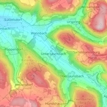 Carte topographique Unterzaunsbach, altitude, relief