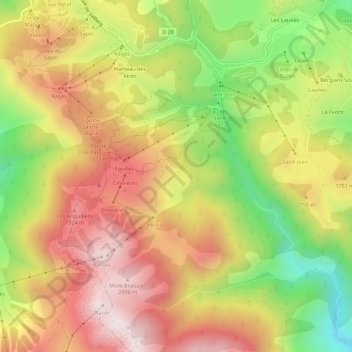 Carte topographique Hameau Pra Bataglier, altitude, relief