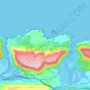 Carte topographique Pechón, altitude, relief