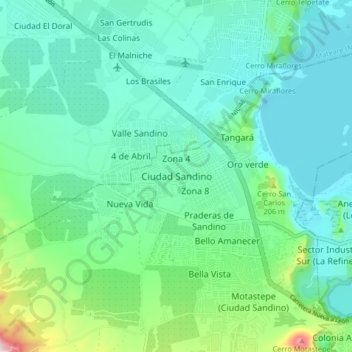 Carte topographique Ciudad Sandino, altitude, relief