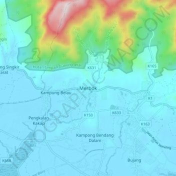 Carte topographique Merbok, altitude, relief