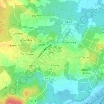 Carte topographique Goián, altitude, relief