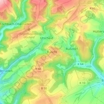 Carte topographique Buscht, altitude, relief
