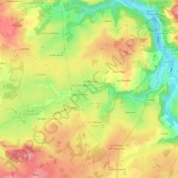 Carte topographique Les Penots, altitude, relief