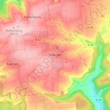 Carte topographique Neersen, altitude, relief