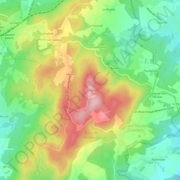 Carte topographique Courbefy, altitude, relief