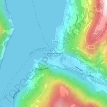 Carte topographique Aurlandsvangen, altitude, relief