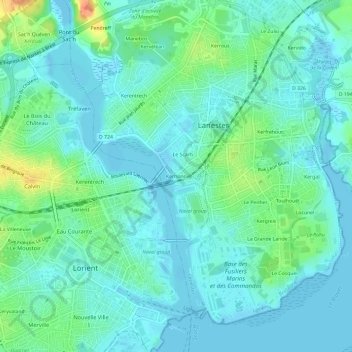 Carte topographique Kerhono, altitude, relief