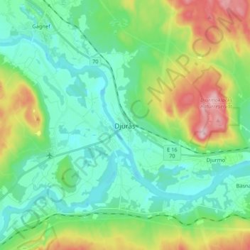 Carte topographique Djurås, altitude, relief