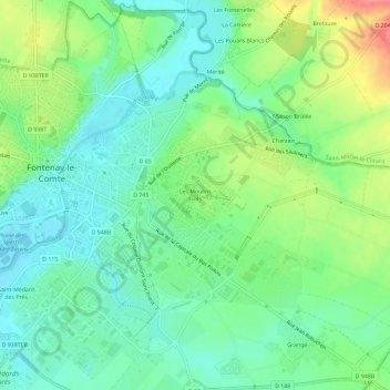 Carte topographique Les Moulins Liots, altitude, relief