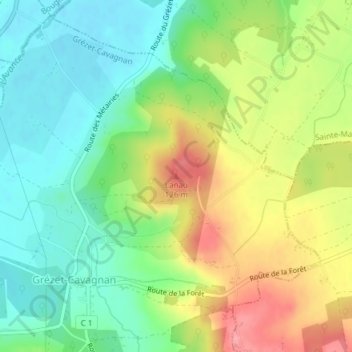 Carte topographique Lanau, altitude, relief