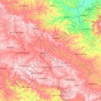 Carte topographique Bidar, altitude, relief