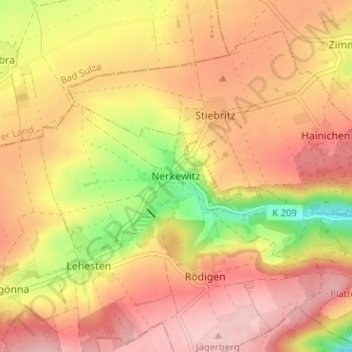 Carte topographique Nerkewitz, altitude, relief