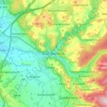 Carte topographique Bad Berneck, altitude, relief