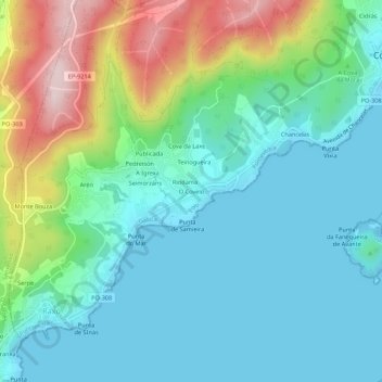 Carte topographique O Covelo, altitude, relief