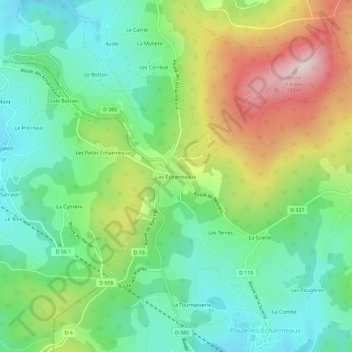 Carte topographique Les Écharmeaux, altitude, relief