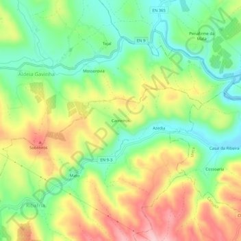 Carte topographique Carneiros, altitude, relief