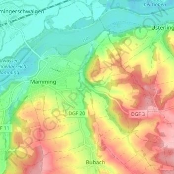 Carte topographique Bachhausen, altitude, relief