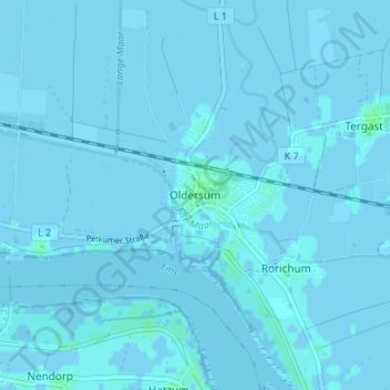 Carte topographique Oldersum, altitude, relief