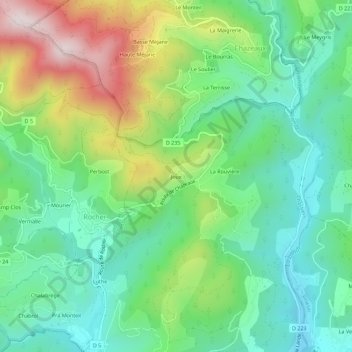 Carte topographique Joux, altitude, relief