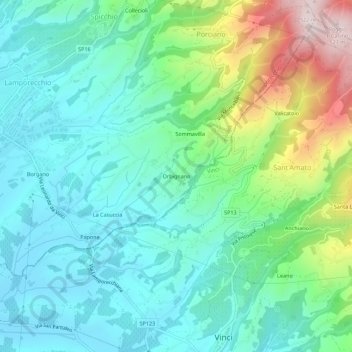 Carte topographique Orbignano, altitude, relief