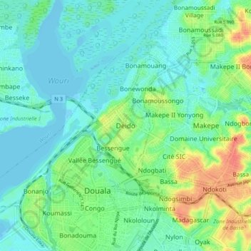 Carte topographique Deido, altitude, relief