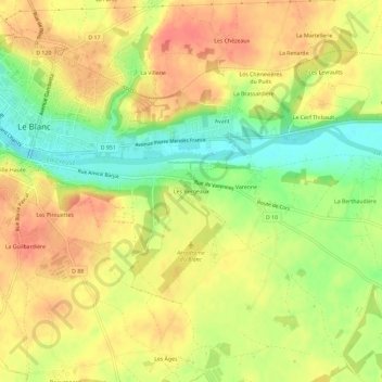 Carte topographique Les Bergeaux, altitude, relief