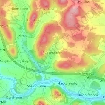 Carte topographique Rudenshofen, altitude, relief