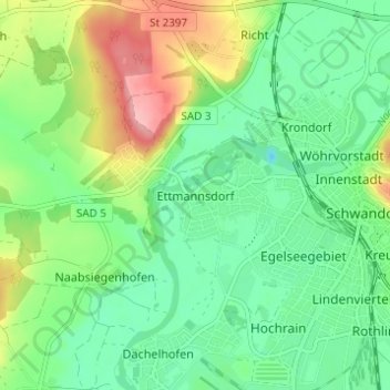 Carte topographique Ettmannsdorf, altitude, relief