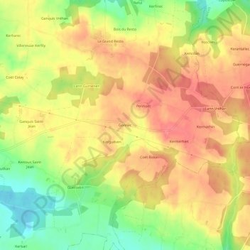 Carte topographique Gonnec, altitude, relief